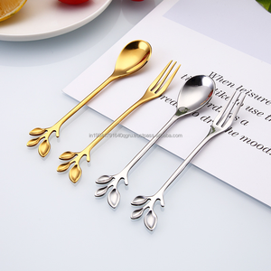 Elegant 304 Leaf Shaped Tea Coffee Fruit Spoons and <b>Forks</b> in Best Price - Product Image 2