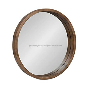 Miroir mural élégant à cadre en bois avec finition polonaise en bois naturel en forme d'arc Design moderne pour la décoration de la maison et du salon - Product Image 5