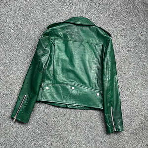 OEM verde en relieve cocodrilo chaqueta de cuero real de las mujeres Biker estilo corto Moto prendas de vestir exteriores señoras personalizado ajuste chaqueta de cuero real - Product Image 6