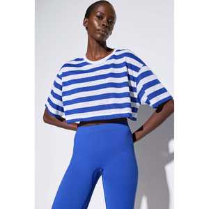 T-shirt court décontracté à rayures en polyester pour femme, respirant, style streetwear coréen, coupe régulière XS-4XL, été - Product Image 3