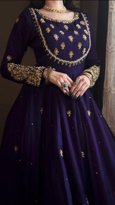 Solid <b>Purple</b> Anarkali Set with Hand Embellished Indian & Pakistani Clothing - Product Image 5