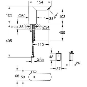 Grifo Electrónico Infrarrojo para Lavabo Grohe, 1/2 Pulgada, 6V, Batería, Cromado, BAU, CE - Product Image 4