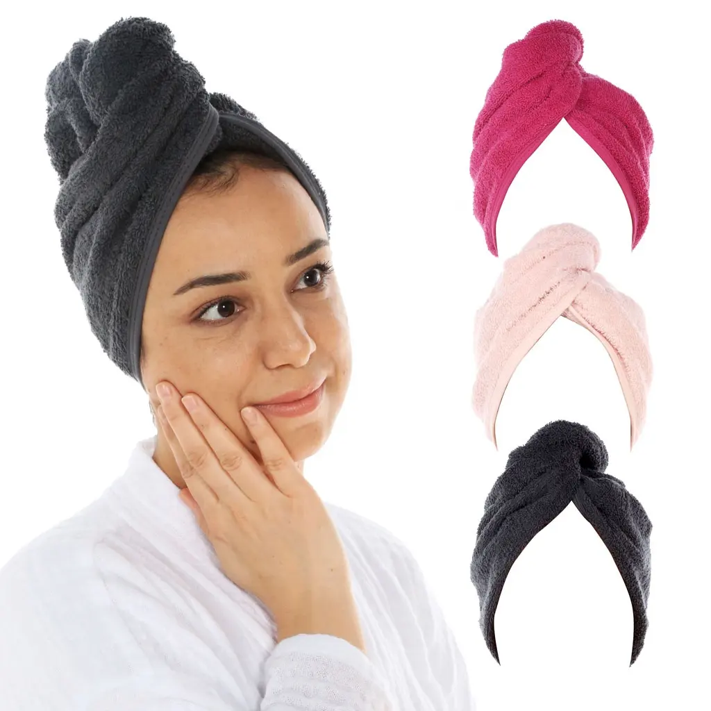 Conjunto de toalha de spa para mulheres, conjunto de 3 turbante personalizado para cabelo encaracolado 100% algodão