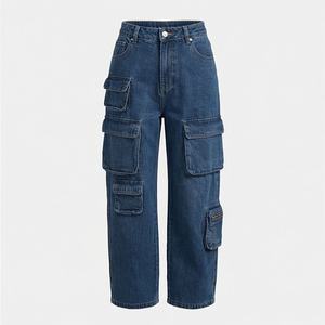 New Arrival Custom Logo Wholesale Clothing Stretchy Denim Jean Pants <b>Women's</b> Jeans Cargo Multi Pockets Distressed <b>Baggy</b> <b>Trousers</b> - Product Image 1