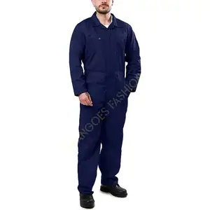 Men's Long Sleeve Cotton Blend Work Jumpsuit Navy Blue Coveralls - Protective Paint Spray Suits Wholesale