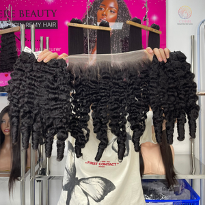 Offre en gros de cheveux humains 3 faisceaux Texture bouclée faisceaux de cheveux humains non transformés couleur noire naturelle crépus bouclés faisceaux ensemble - Product Image 3