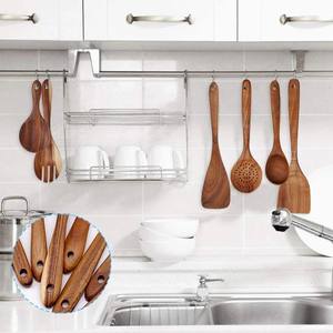 Juego de utensilios de 6 piezas de madera de teca ecológica natural con cucharas de cocina y ensalada aptas para lavavajillas - Product Image 3