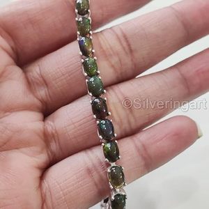 Bracelet pour femme en opale noire naturelle, pierre de naissance d'octobre, bijoux faits à la main pour mariage, Noël, bracelet en argent sterling 925 - Product Image 3