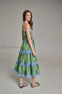 100% coton décontracté pas cher à manches longues femmes imprimé longue maxi robe fines bretelles décolleté profond dos avec ruban de cravate - Product Image 4