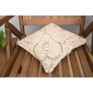Oreiller à l'aiguille en laine beige 12x12 pouces Coussin patchwork rustique Technique tissée avec motif vintage - Product Image 4