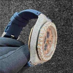 Reloj de Pulsera de Lujo Personalizado para Hombre, Diseño de Esqueleto en Acero Inoxidable, Diamantes Cultivados en Laboratorio, Estilo Hip Hop, Correa de Goma Negra con Fecha - Product Image 3