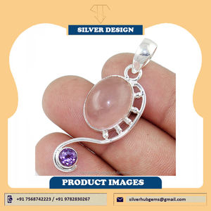 จี้พลอยอเมทิสต์จากควอตซ์ธรรมชาติ925เครื่องประดับผู้หญิงสไตล์โบฮีเมียนเงินแท้ - Product Image 4