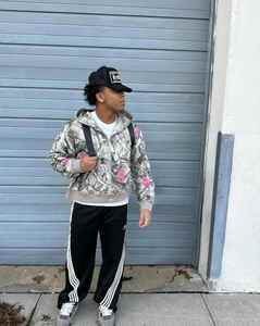 Mens Winter Leaf Camo Pullover <b>Hoodie</b> with Embroidered Patches Polyester/Cotton <b>Plain</b> Dyed - Product Image 3