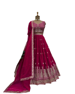 Vêtements de fête lourds longueur au sol entièrement cousu Lehenga Choli ensemble riche tigré Organza brodé séquence travail Dupatta indien - Product Image 1