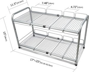 2 Tier <b>Under</b> Sink Expandable Shelf Organizer Storage Rack (Silver) - Product Image 6