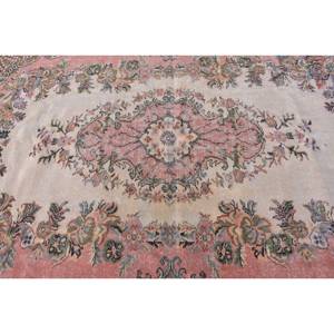 Alfombra turca vintage clásica rosa beige 6,2x9,3 pies tejido de retazos de lana para sala de estar respaldo de látex patrones de rompecabezas rectangulares - Product Image 5