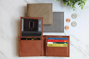 Portefeuille à rabat en cuir PU gravable au laser avec affichage d'identité, personnalisé pour homme, en cuir végétalien, gravé Mineti MLAW CN - Product Image 4