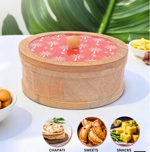 Fabriqué à la main marron Warli imprimé couvercle manguier bois Chapati boîte magasin boîte chauffe-casserole cuisine décor à la maison rond Roti Dabba - Product Image 4