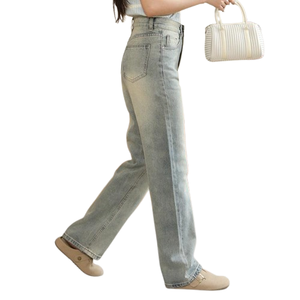 กางเกงยีนส์ขาตรงเอวสูงสำหรับผู้หญิง, กางเกงยีนส์ทรงหลวมกางเกงสไตล์ลำลองสำหรับฤดูใบไม้ผลิฤดูร้อนและฤดูหนาวแฟชั่น - Product Image 4