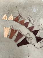 Oem Aangepaste Merk Badpak Logo Band 2 Stuk Set Gingham Luipaard Sieraden Sexy String Driehoek Bikini