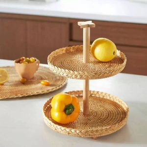 Nouvelle arrivée plateau de service rond en rotin à 2 niveaux pour les articles de cuisine et la décoration de table respectueux de l'environnement des grossistes vietnamiens - Product Image 4