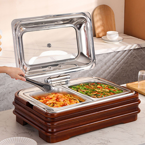 ถาดอุ่นอาหารไฟฟ้าสแตนเลสหรูหราพร้อมฐานไม้ ฝาไฮดรอลิก สำหรับโรงแรมและงานจัดเลี้ยง - Product Image 1