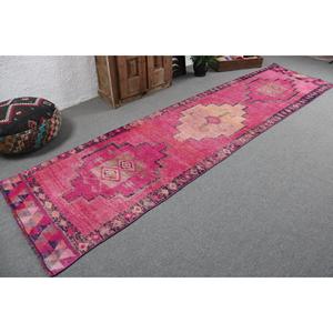 Tapis de couloir vintage, tapis turc 3,2x12,7 pieds, tapis en laine rose avec motifs de plantes et d'arbres - Product Image 2