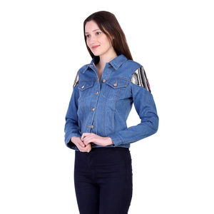 Nuevo estilo, forro de lana de otoño, Chaquetas vaqueras informales de gran tamaño de punto para mujer, algodón transpirable, teñido liso, servicio OEM - Product Image 3