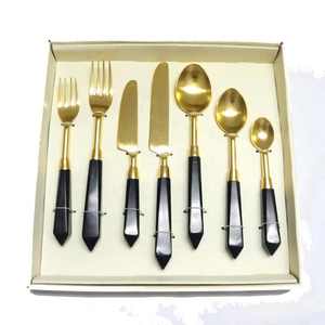 Couverts en marbre acier inoxydable doré avec manche en marbre Ensembles de couverts Design fait main de qualité supérieure Couverts de vente chaude polis - Product Image 4