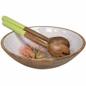 Food and <b>Soup</b> Serving Bowl Tabletop Decorative Dinner Utensils Round Shape Wooden Bowl With <b>Spoon</b> Food Serving Bowl Tabletop - Product Image 1