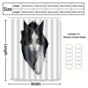 Custom Printed Waterproof Shower Shower <b>Curtain</b> for Bathroom Waterproof Polyester <b>with</b> <b>Hooks</b> - Product Image 4