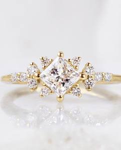 8mm Princess Cut Moissanite Engagement <b>Ring</b> | Vintage Halo with Round Accents | Gold Silver Bridal Wedding Fine Jewelry OEM - Product Image 1