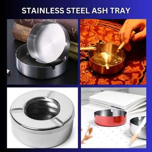 Cenicero de metal de acero inoxidable Premium con impresión de logotipo personalizado, Cenicero redondo plateado para interiores y exteriores, Cenicero de metal para mesa - Product Image 2