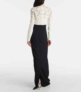 Elegante vestido de noche de lujo de una línea con bordado de cuello cuadrado Nuevo vestido de fiesta sexy de moda con mangas largas y tren - Product Image 4