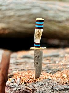 มีดสกินเนอร์เหล็กดามัสกัสทำมือขอบหยักน้ำหนักเบาทนทานมีดสกินเนอร์พร้อมด้ามเขากวางและดีไซน์แบบเต็มตัว - Product Image 3