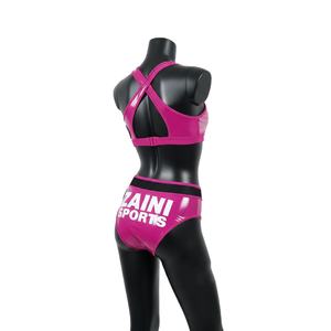 Conjunto de Bikini Premium para Mujer en Poliéster y Spandex GSM, Rosa y Negro con Paneles en Contraste, Tirantes Cruzados y Logotipo Personalizado - Product Image 4