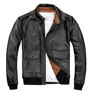 Chaqueta Bomber de Cuero Genuino Negro 2026 con Cierre de Cremallera, Cuello Redondo, Forro de Lona, Estilo HIGH STREET, Cuero Personalizable en la Parte Delantera - Product Image 3