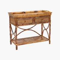Table console de service en rotin et écaille de tortue artisanale