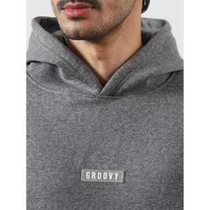 Sweat à capuche en molleton bouclette gris anthracite taille XSS zippé avec broderie 3D délavée à l'acide et appliqué streetwear pour homme/femme - Product Image 2