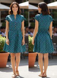 ชุดเดรสลำลองทรงเอพิมพ์ลายแขนสั้นผ้าฝ้ายทอ 100% สำหรับผู้หญิง ตัดเย็บพอดีตัว เอวธรรมชาติ สไตล์หวานๆ สตรีทแวร์ ติดกระดุม - Product Image 2