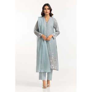 Ensemble de dupatta en coton bleu ciel à rayures Zari pour femmes, accessoire essentiel - Product Image 1