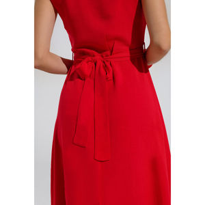 Vestido Rojo de Verano con Corte en A, Volantes y Detalle de Botones, Cintura Natural - Product Image 5