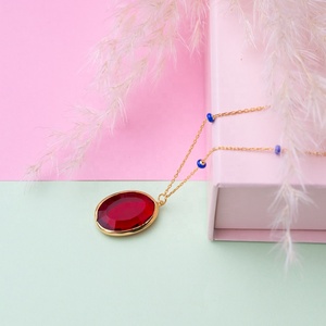 Rubis Quartz Pierre Ovale 22K Or Lunette Argent Charme Collier En Gros 925 Argent Turc Bijoux Faits À La Main - Product Image 4