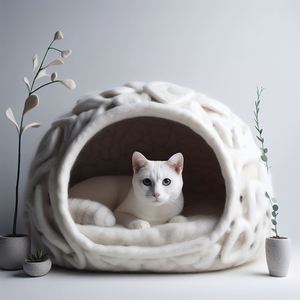 Blissful Cat Cave-Escondite de lana de tamaño pequeño Premium Lujoso Animal Patrón de rayas Cama para mascotas para tu amigo felino - Product Image 2