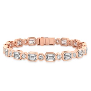 Refined Emerald Round Lab Grown Diamond Tennis Bracelet 3 Ct Tw F-G Color VS Clarity 52 Diamonds 14K <b>Solid</b> <b>Gold</b> Mixed Cut Line - Product Image 2