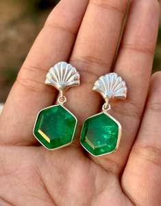 925 Sterling Silver Stylish Hexagon Earring with Emerald Crystal Gemstone Trendy Women's Jewelry for Wedding Party Gift - Product Image 1