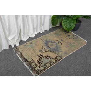 Alfombra turca Vintage de 1,6x2,9 pies, tejido plano de lana de retazos azul Beige para decoración para sala de estar, respaldo de látex de 4m de ancho - Product Image 3