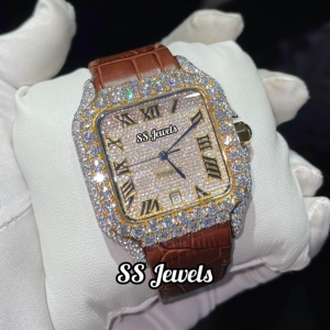Unisex 41mm Analog Stainless Steel Mechanical Lab-Grown Iced Diamonds Hip Hop Classic <b>Watch</b> 20mm Leather Band Wholesale - Product Image 5