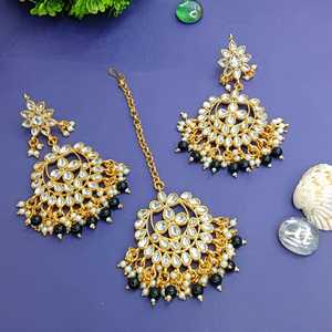 Fabricante indio mayorista de joyería cristal Kundan Cadena de cabeza de perla de imitación grandes pendientes de boda joyería para mujer - Product Image 2