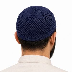 Gorro de Oración Kufi de Punto Azul Oscuro para Hombre, Gorro de Punto Abierto Transpirable, Gorro Musulmán Ligero, Gorro de Oración Islámico, Uso Versátil - Product Image 3